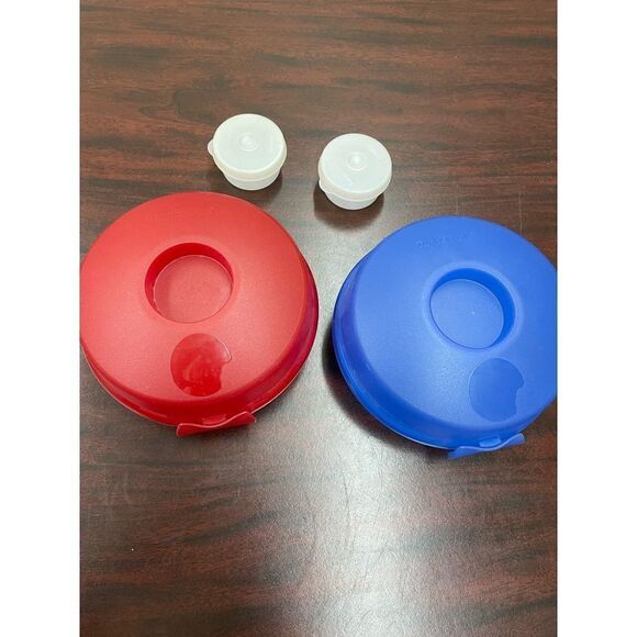 Two Tupperware Round Container with Dressing Holder - Picture 2 of 4